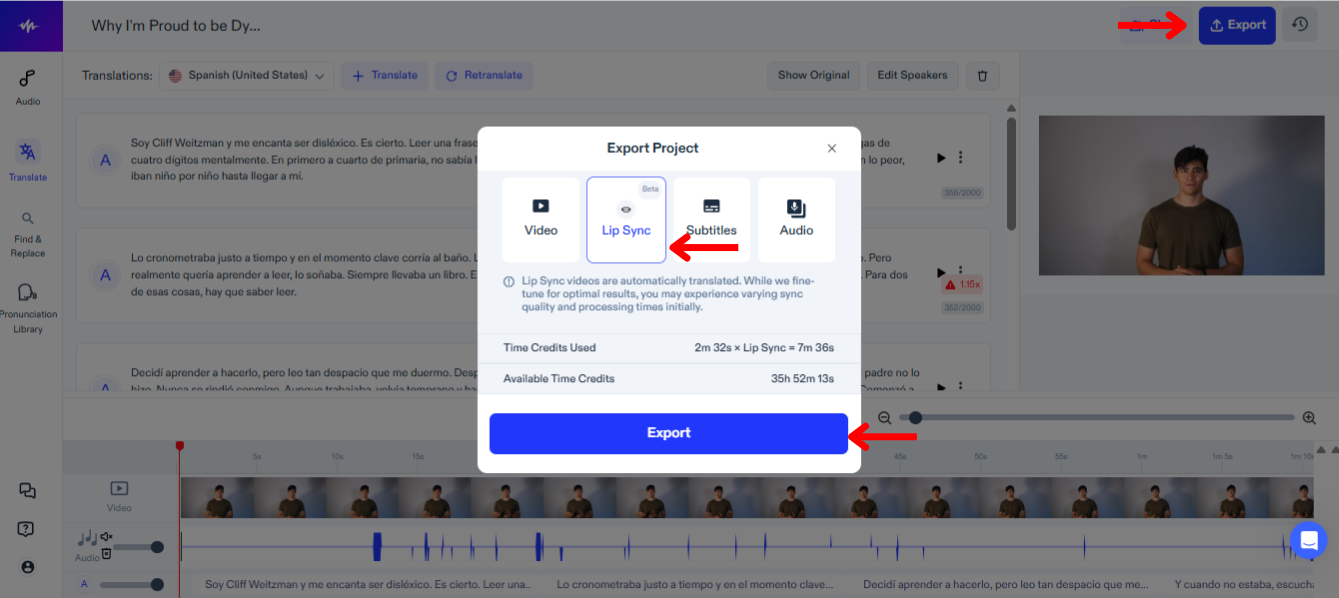 Use Lip Sync on Speechify Dubbing